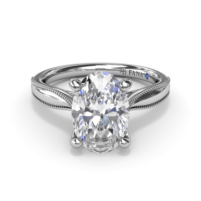 Tapered Milgrain Shank with Hidden Halo Engagement Ring Setting
