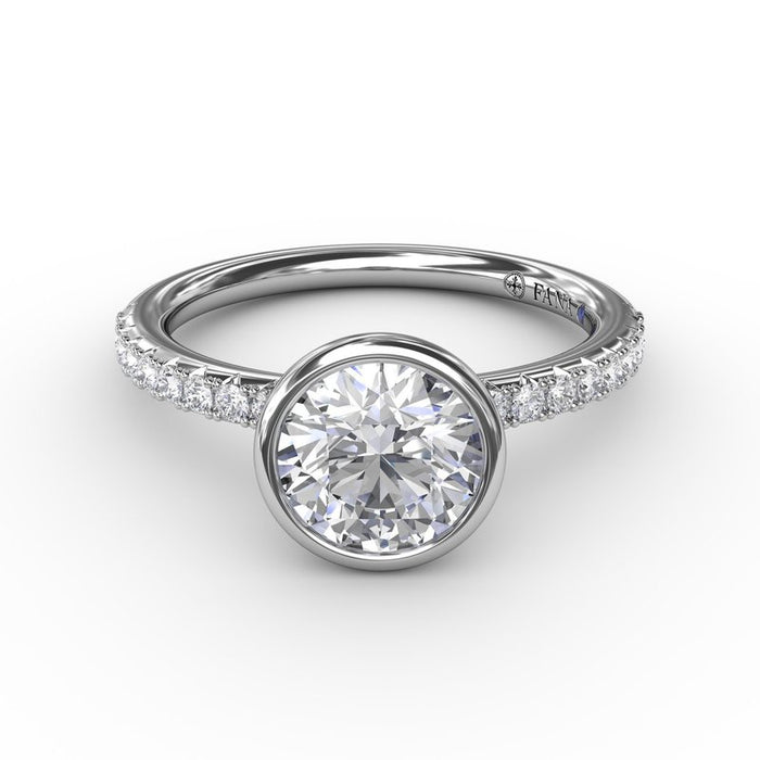 Bezel-Set Center with Diamond Shank Engagement Ring Setting