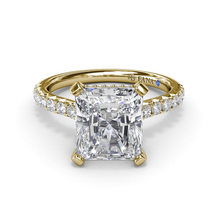 Pavé Shank with Radiant Center and Hidden Halo Engagement Ring Setting