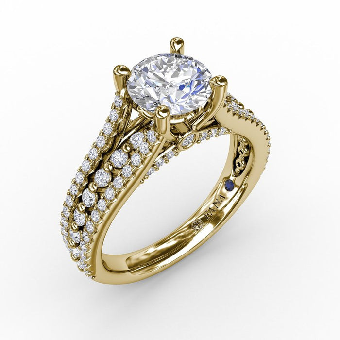 Triple Row Diamond Shank Engagement Ring Setting