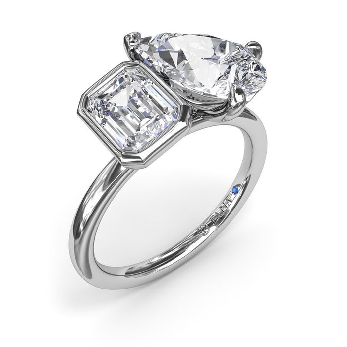 Toi et Moi Emerald Bezel and Pear-Shape Engagement Ring Setting