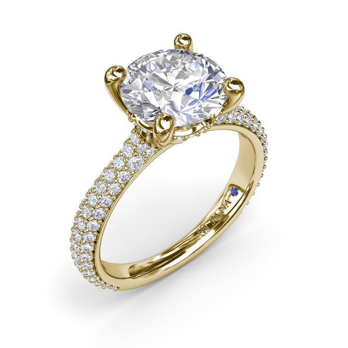 Triple Row Diamond Shank with Hidden Halo Engagement Ring Setting