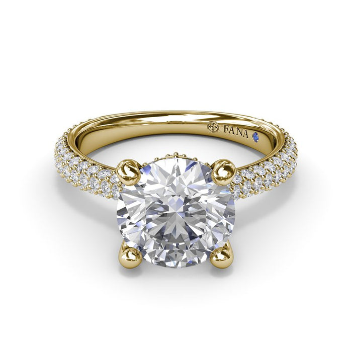 Triple Row Diamond Shank with Hidden Halo Engagement Ring Setting