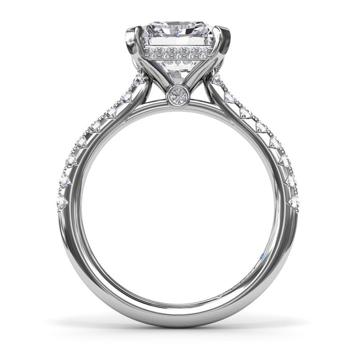 Pavé Shank with Radiant Center and Hidden Halo Engagement Ring Setting