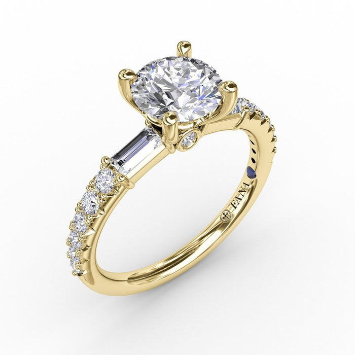 Baguette and Round Diamond Shank Engagement Ring Setting