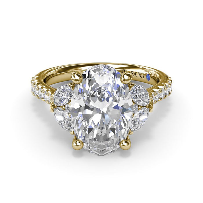 Marquise and Round Side Stones with Diamond Shank Engagement Ring Setting