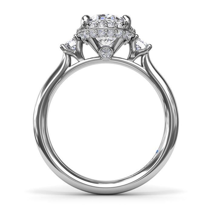 Three-Stone with Halo and Hidden Halo Engagement Ring Setting