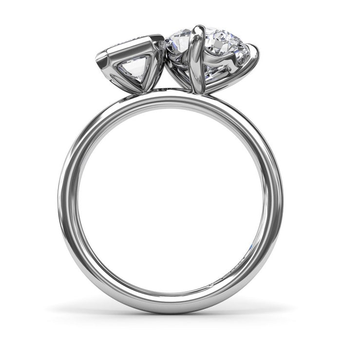 Toi et Moi Emerald Bezel and Pear-Shape Engagement Ring Setting