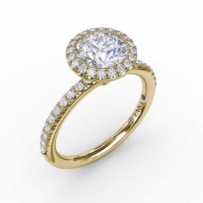 Classic Round Halo with Diamond Shank Engagement Ring Setting