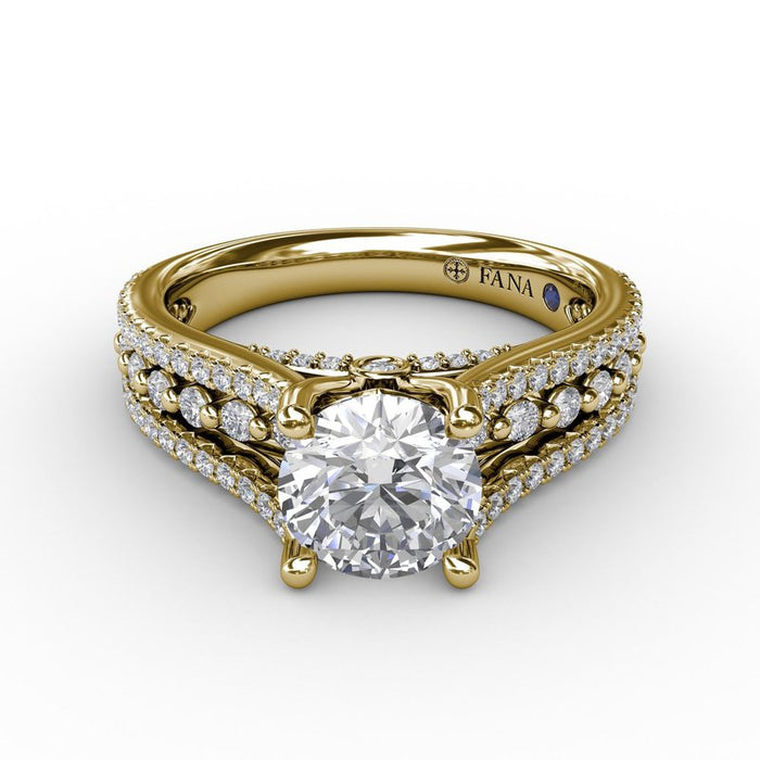 Triple Row Diamond Shank Engagement Ring Setting