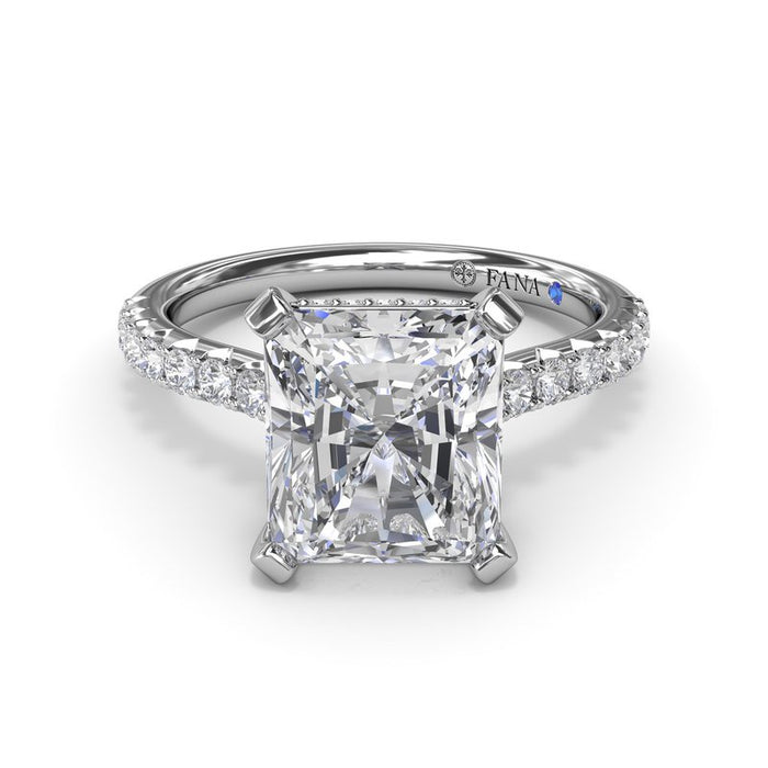 Pavé Shank with Radiant Center and Hidden Halo Engagement Ring Setting
