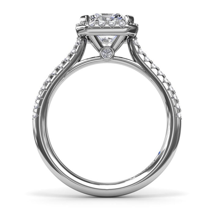 Radiant Halo with Pavé Shank Engagement Ring Setting