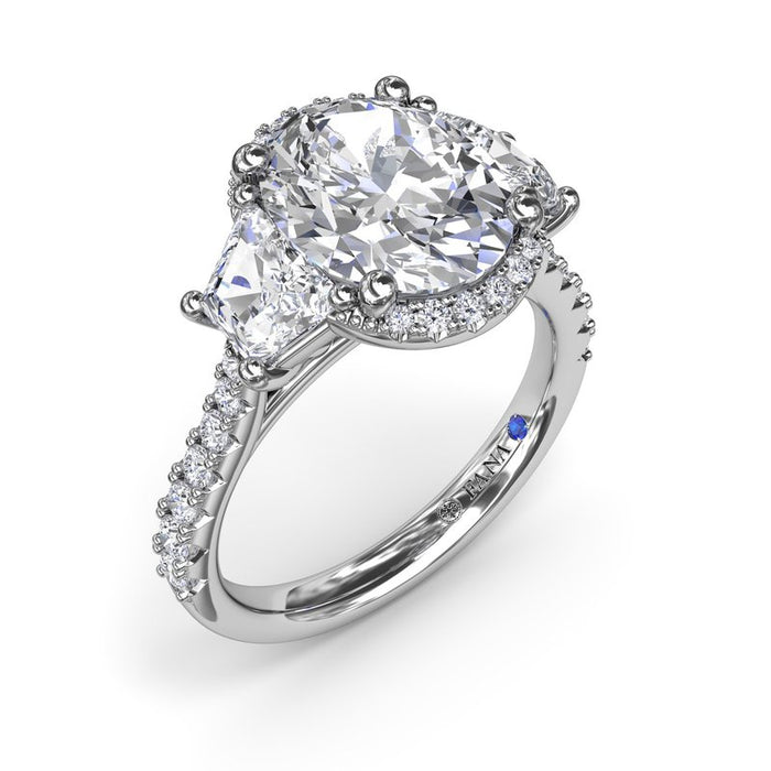 Oval Halo with Trapezoid Side Stones Engagement Ring Setting