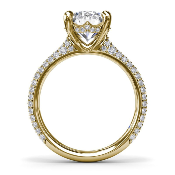 Triple Row Diamond Shank with Hidden Halo Engagement Ring Setting