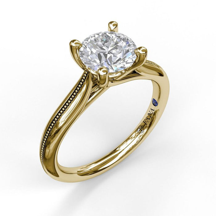 Solitaire with Milgrain Detailed Shank Engagement Ring Setting