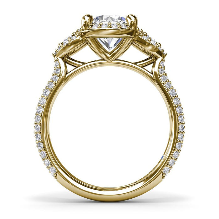 Three-Stone with Triple Halo and Triple Row Pavé Shank Engagement Ring Setting