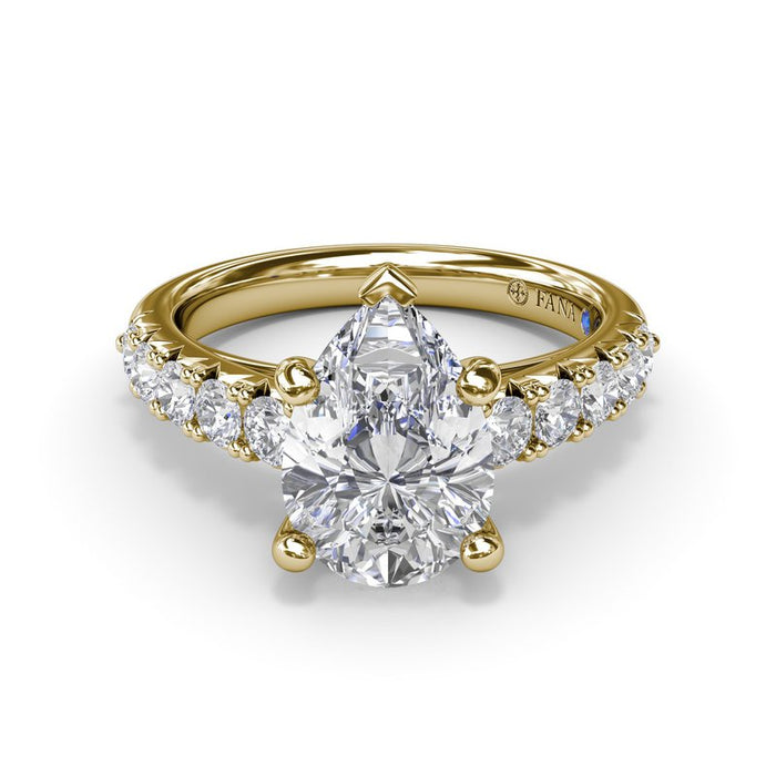 French Pavé Shank with Pear-Shape Center Engagement Ring Setting