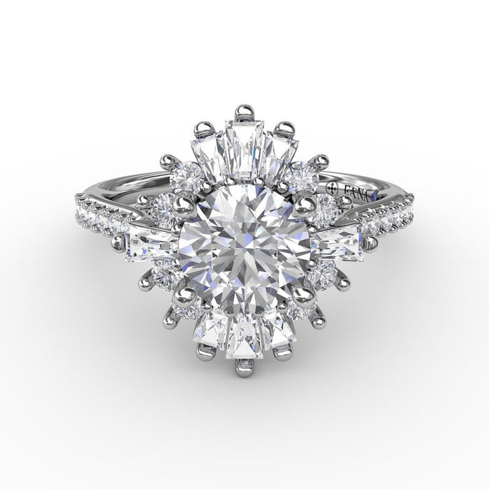 Mixed Shape Diamond Halo Ballerina Style Engagement Ring Setting