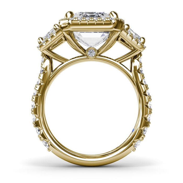 Three-Stone Triple Halo Engagement Ring Setting