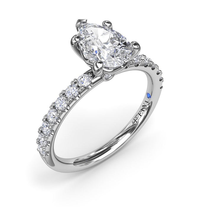 Pavé Shank with Pear-Shape Center Engagement Ring Setting