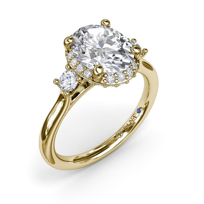 Three-Stone with Halo and Hidden Halo Engagement Ring Setting
