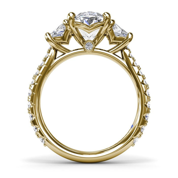 Trapezoid Side Stones with Diamond Shank Engagement Ring Setting