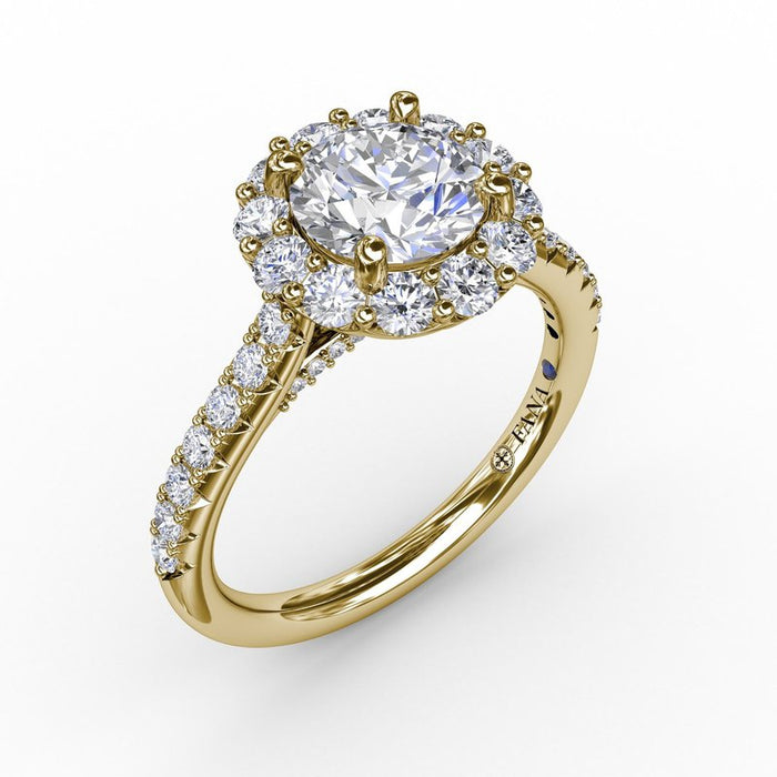 Round Halo with Diamond Shank and Bridge Detail Engagement Ring Setting