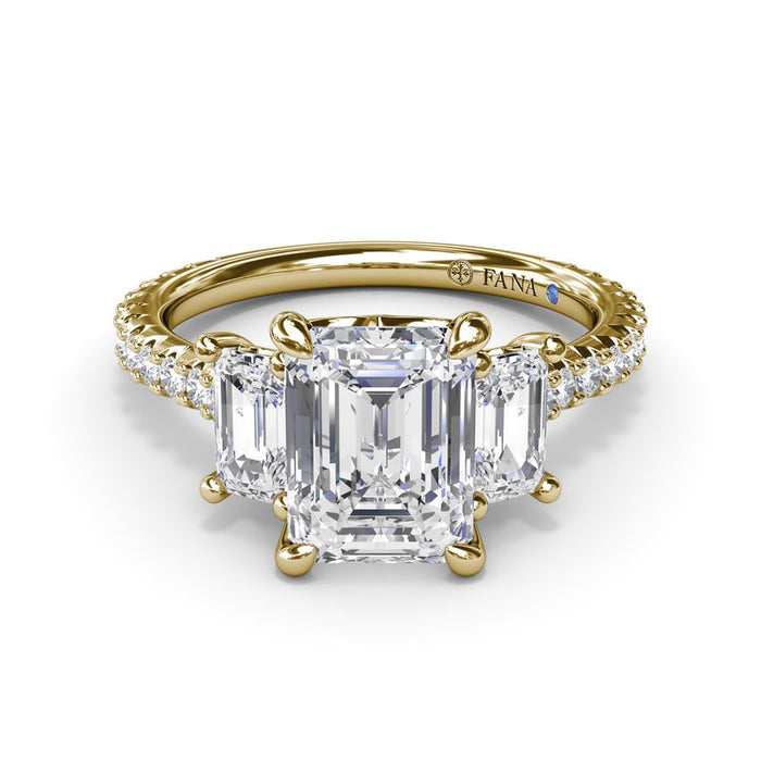 Three-Stone Emerald-Cut with Diamond Shank Engagement Ring Setting