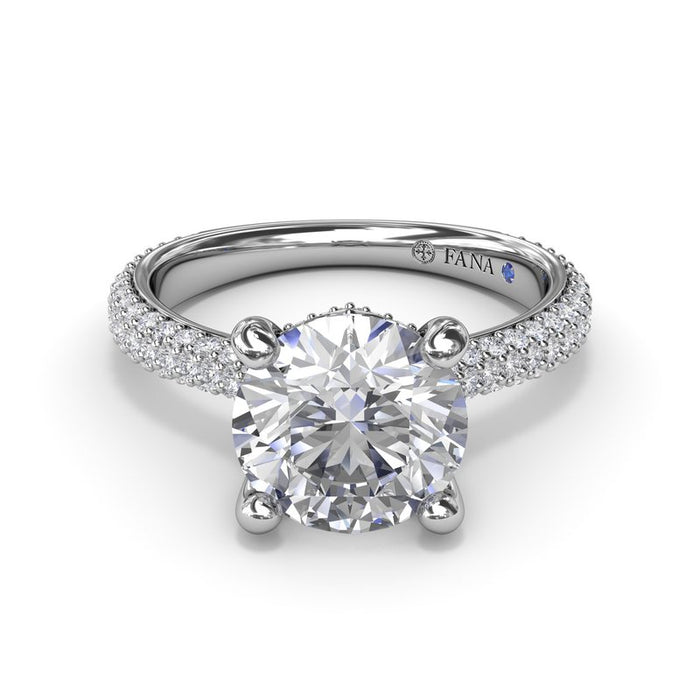 Triple Row Diamond Shank with Hidden Halo Engagement Ring Setting
