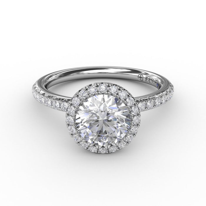 Classic Round Halo with Diamond Shank Engagement Ring Setting