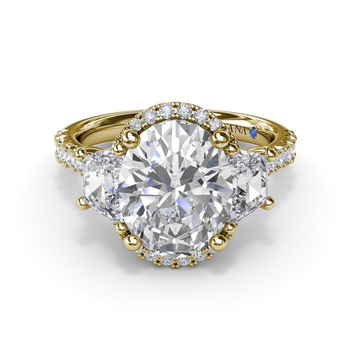 Oval Halo with Trapezoid Side Stones Engagement Ring Setting