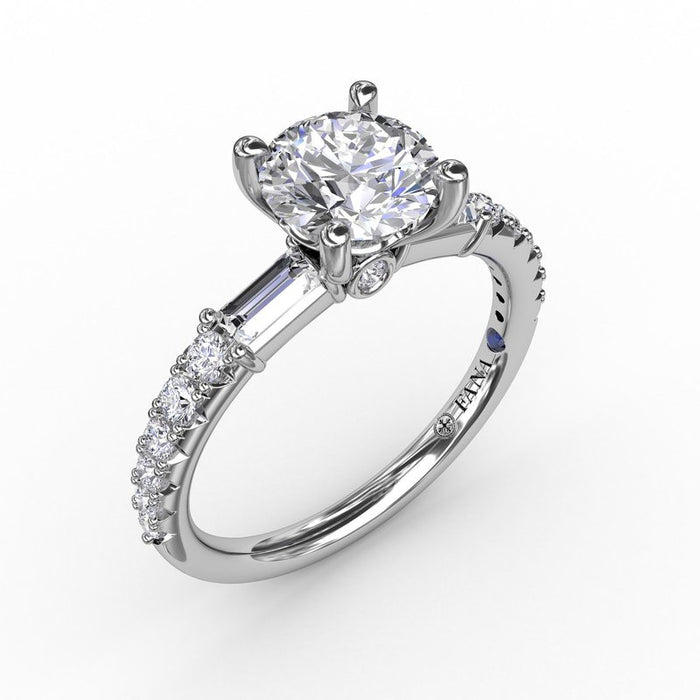 Baguette and Round Diamond Shank Engagement Ring Setting