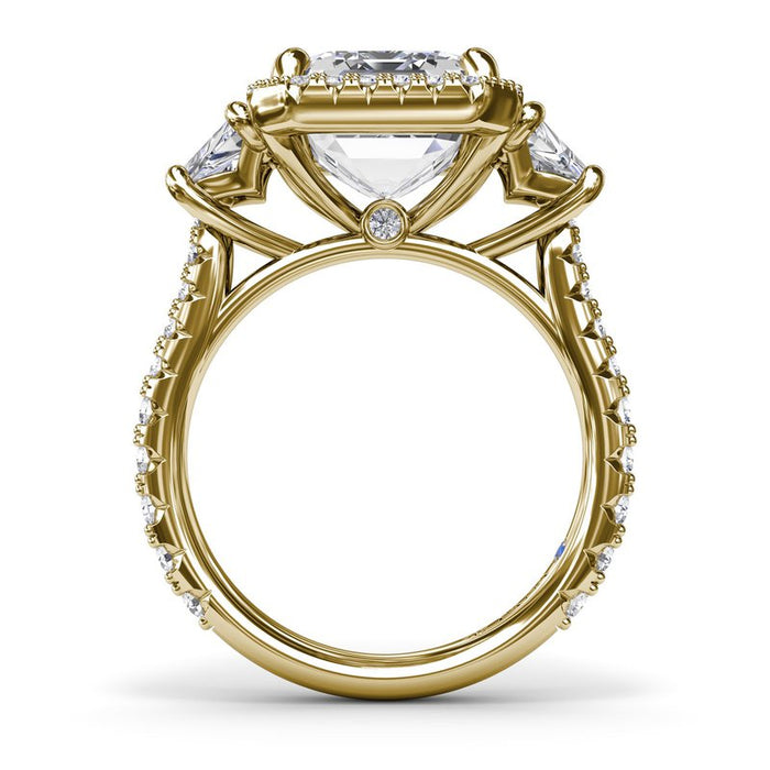 Emerald-Cut with Halo and Trapezoid Side Stones Engagement Ring Setting