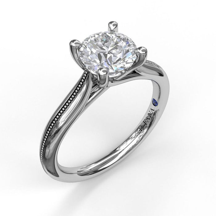 Solitaire with Milgrain Detailed Shank Engagement Ring Setting