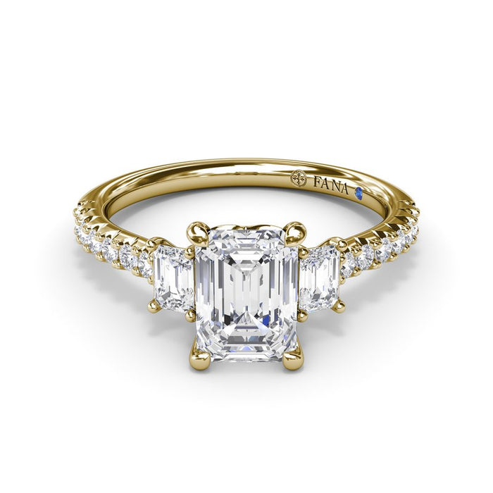Three-Stone Emerald-Cut with Diamond Shank Engagement Ring Setting