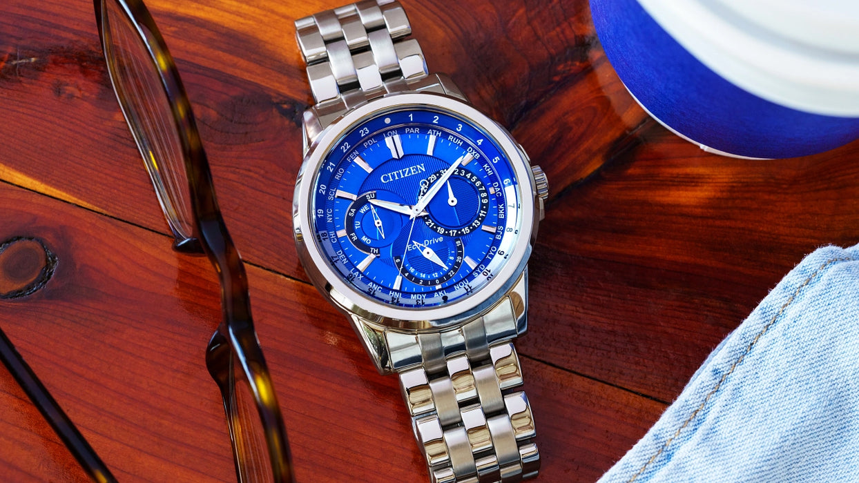 Citizen Calendrier Eco-Drive Watch, Silver-Tone with Blue Dial Citizen Calendrier Eco-Drive Watch, Silver-Tone with Blue Dial