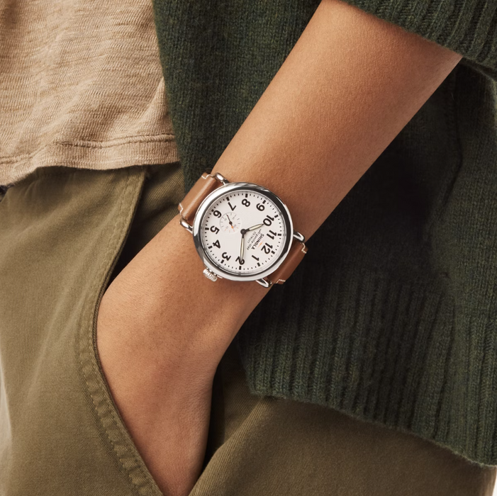 Shinola Runwell, White Dial with Tan Leather Strap