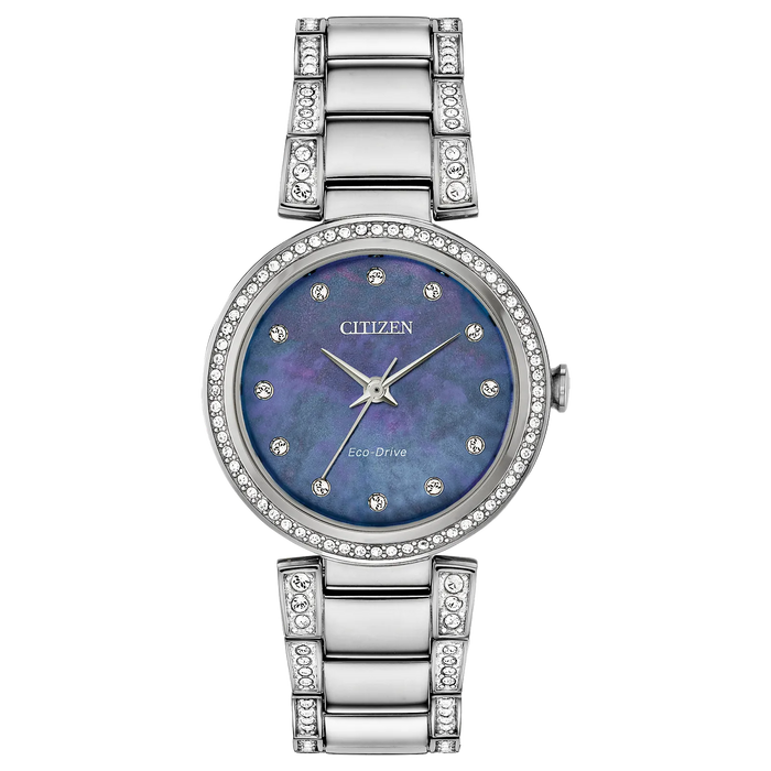 Citizen Silhouette Crystal Eco-Drive Watch, Silver-Tone with Blue Dial