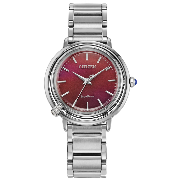 Citizen L Arcly Eco-Drive Watch, Silver-Tone with Red Dial and Interchangeable Strap