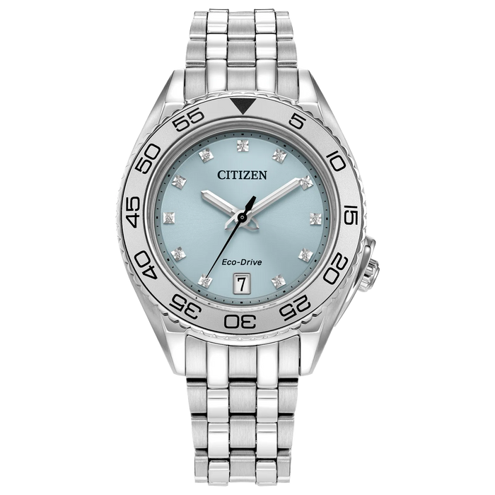 Citizen Carson Eco-Drive Watch, Silver-Tone with Light Blue Dial