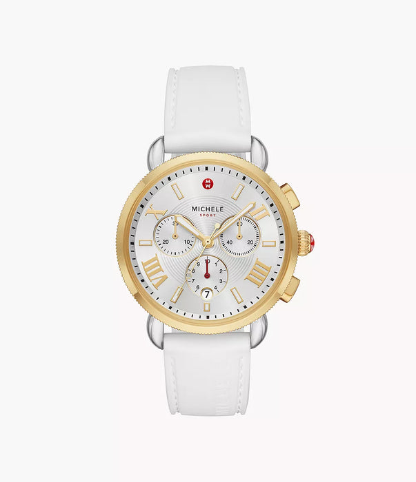 Michele Sporty Sport Sail Watch, Two-Tone with White Silicone Strap
