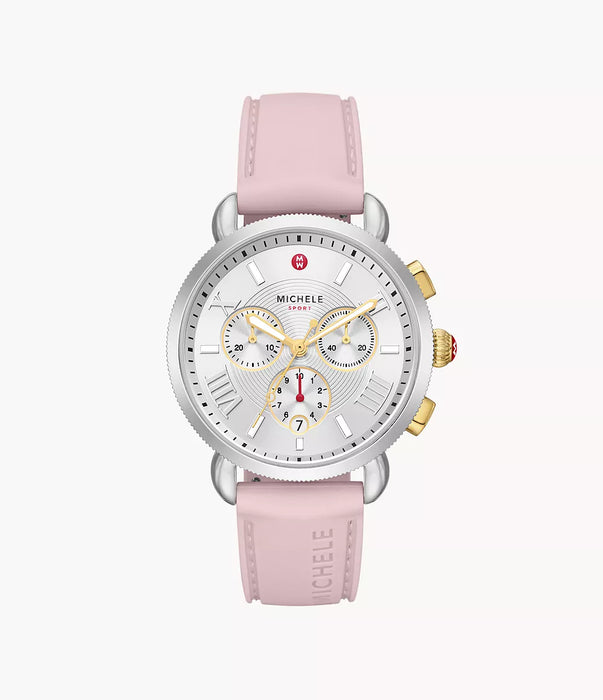 Michele Sporty Sport Sail Watch, Two-Tone with Peony Pink Silicone Strap