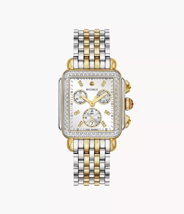 Michele Deco Diamond High Shine Watch, Two-Tone with Silver Dial