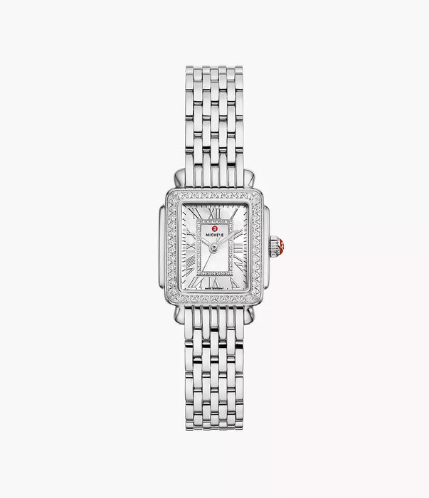 Michele Deco Madison Mini Diamond Watch, Silver-Tone with White MOP Dial