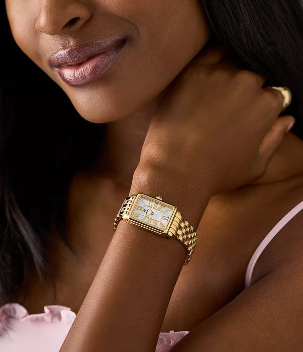 Michele Deco Park Watch, Gold-Tone with White MOP Dial