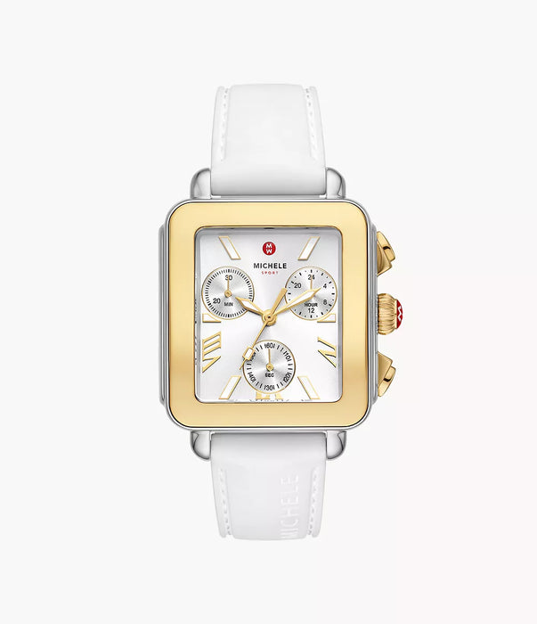 Michele Deco Sport Watch, Two-Tone with White Silicone Strap