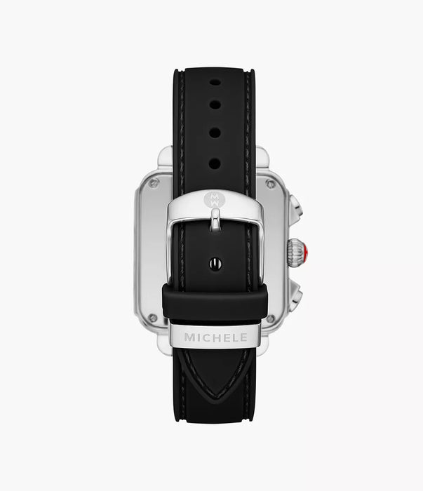 Michele Deco Sport Watch, Silver-Tone with Black Silicone Strap