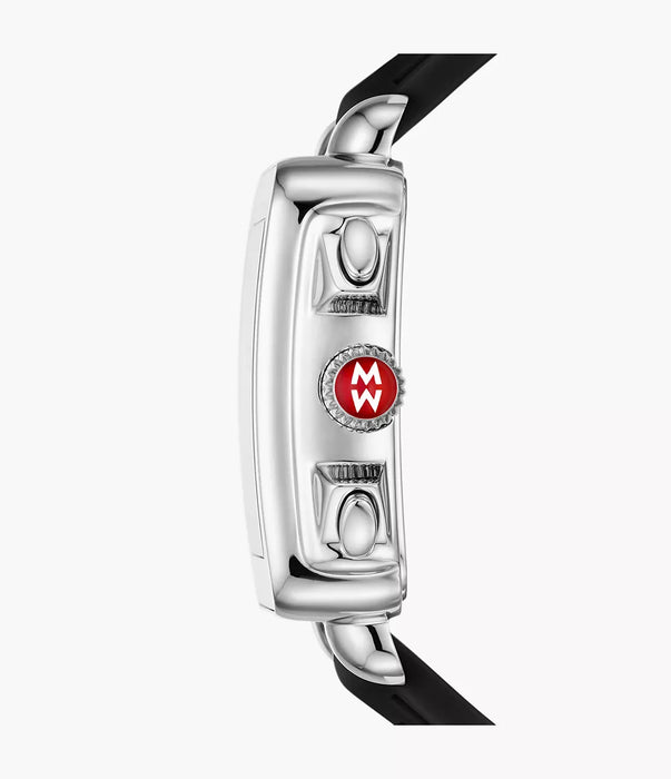 Michele Deco Sport Watch, Silver-Tone with Black Silicone Strap