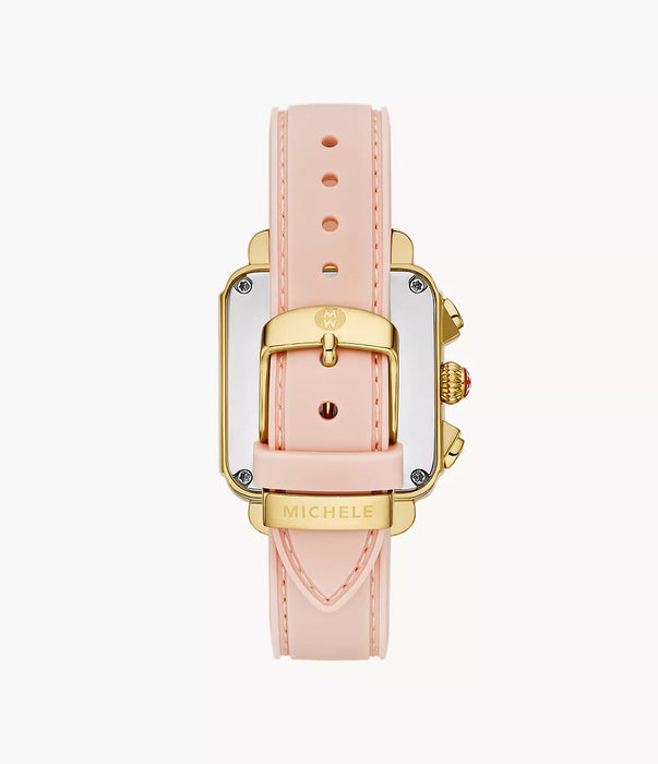 Michele Deco Sport Watch, Gold-Tone with Ballet Pink Silicone Strap