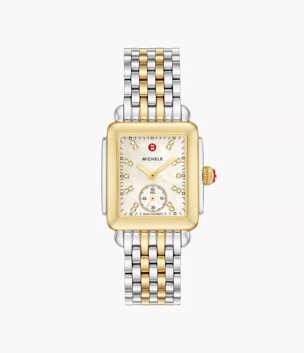 Michele Deco Mid Watch, Two-Tone with White MOP Dial